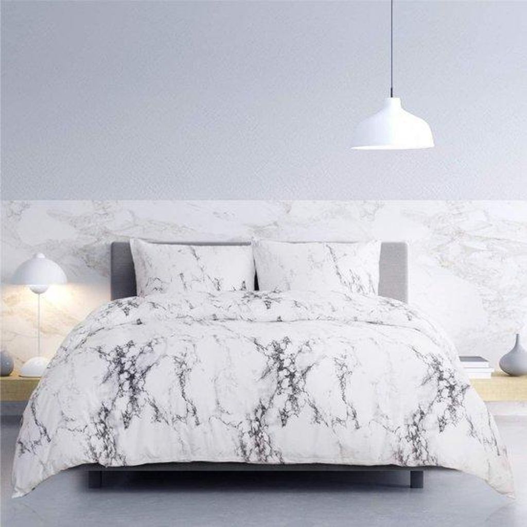 Winter-Decken-Set 135 x 200 cm, 2-teilig, Microfaser, Weiss, Marmermuster, Kissenbezug 80 x 80 cm, Einzelbetten