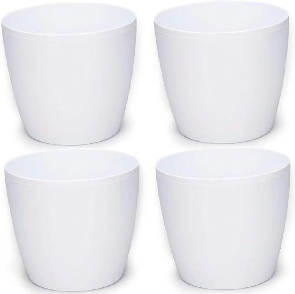 Pot de fleurs plastique blanc robuste 18 cm lot de 4 spécial rempotage