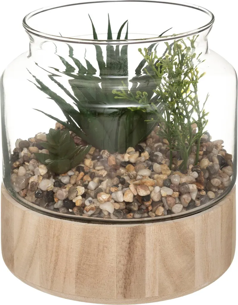 Vaso Vetro Terrario con Piante Artificiali Atmosphera H17.5 cm - Moderno