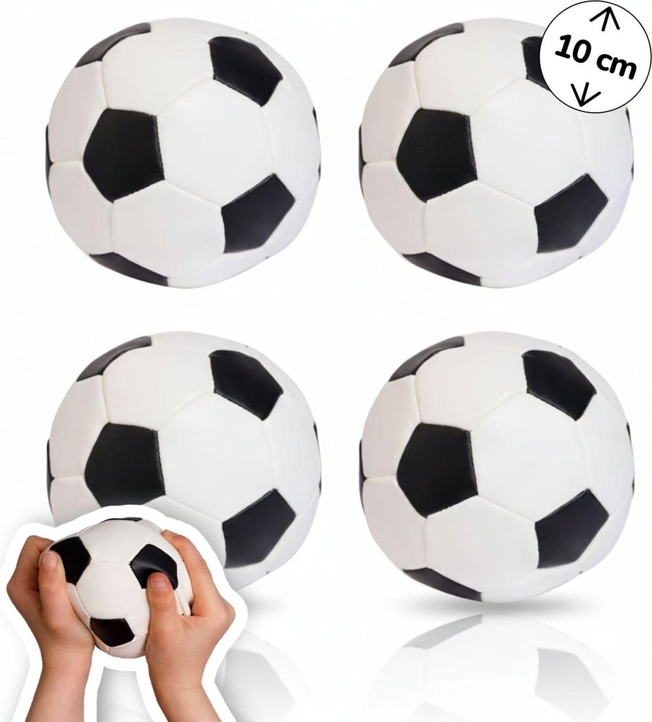 Softball Ø 10 cm 4er Set schwarz-weiß, weiche Kinderbälle im Fußball-Design, leichte Spielbälle für drinnen und draußen