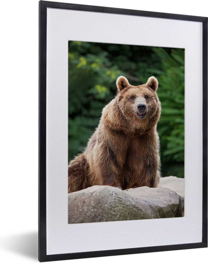 MuchoWow MuchoWow Gerahmtes Poster Wald - Bär - Steine 30x40 cm - Poster mit zchwarzem Bilderrahmen - Wandposter Schlafzimmer