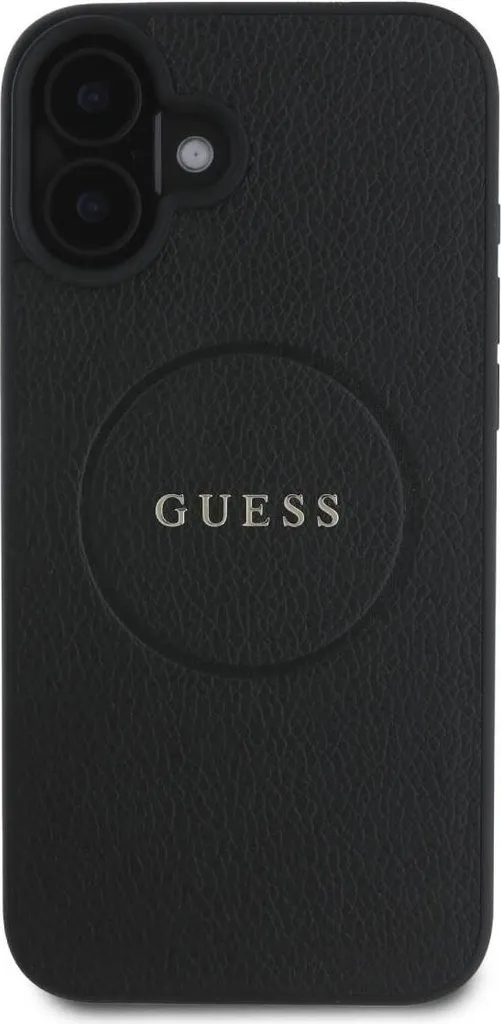 Guess iPhone 16 Hard Case MagSafe - Black Grained Gold Ring - 2