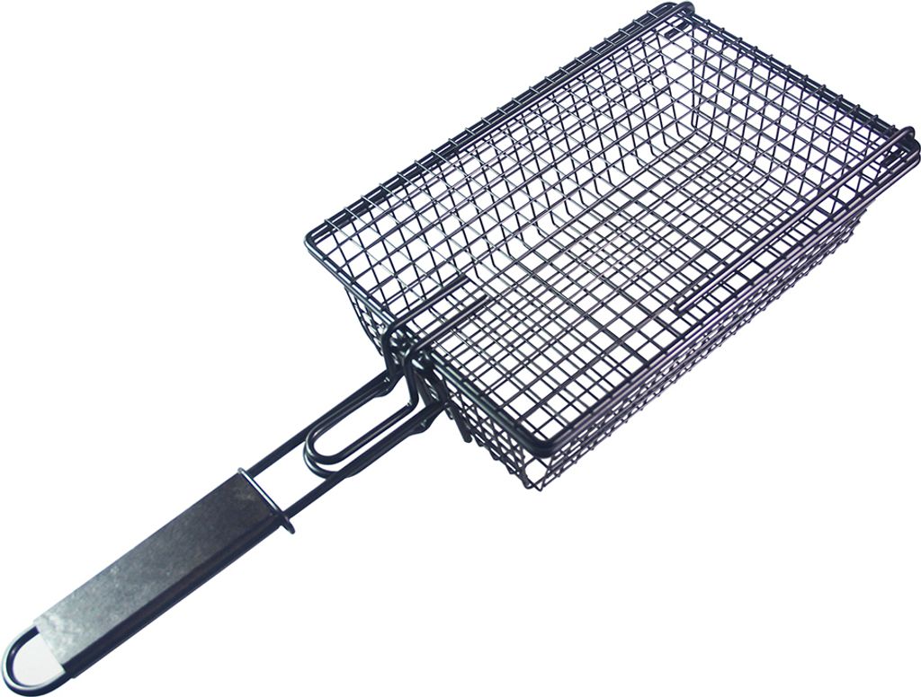 Grillen Antihaft-Grillkorb mit Deckel Metall-Grillkorb mit faltbarem abnehmbarem Holzgriff-Grill-Grillwerkzeug fuer Fischgemuesesteak Fleischgarnelen