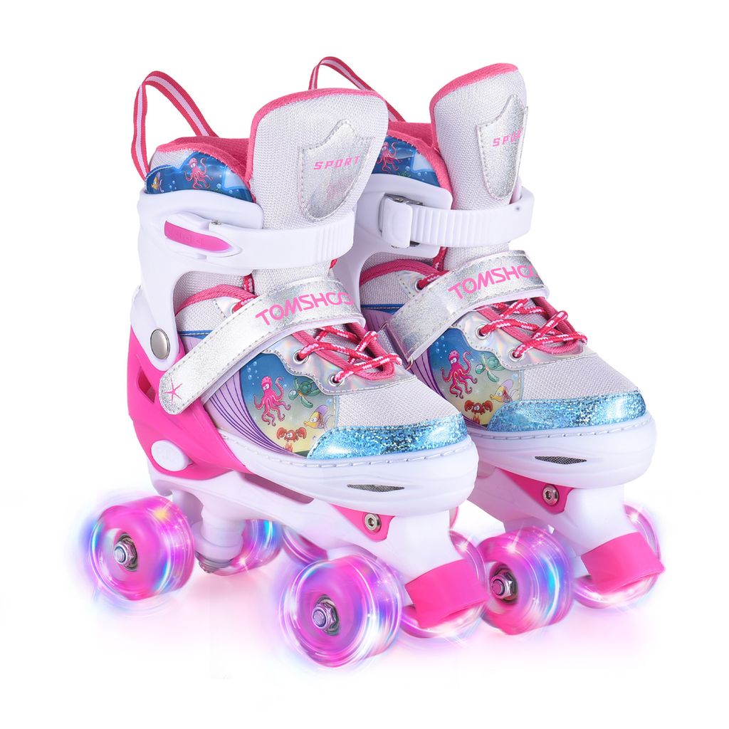 Rollschuhe für Mädchen Kinder 4 Größen Verstellbar Rollschuhe für Kinder Drinnen Draußen Mädchen Kinder (S:28-31)