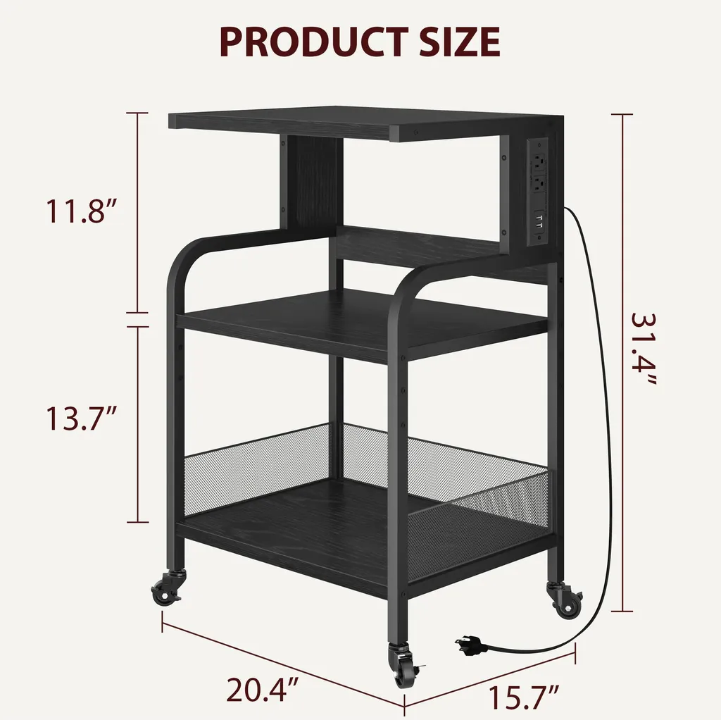 Support pour imprimante polyvalent à roulettes et tablette réglable - Noir - 5