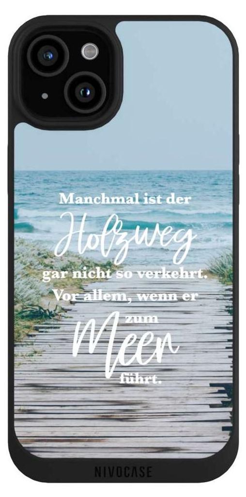 NIVOCASE Handyhülle für Apple iPhone 15 Plus Hülle NIVOpure Case Schwarz Statement Strand Spruch