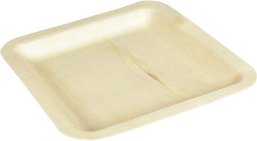 25x Holzteller Einwegteller aus Pappelholz quadratisch 21x21cm nachhaltig