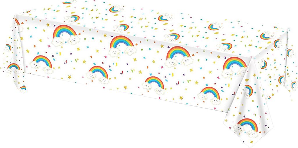 Regenbogen-Tischdecke, wasserdicht, ölbeständig, langlebige Tischdecke, bunte Tischdecke für Zuhause, Party, weiß