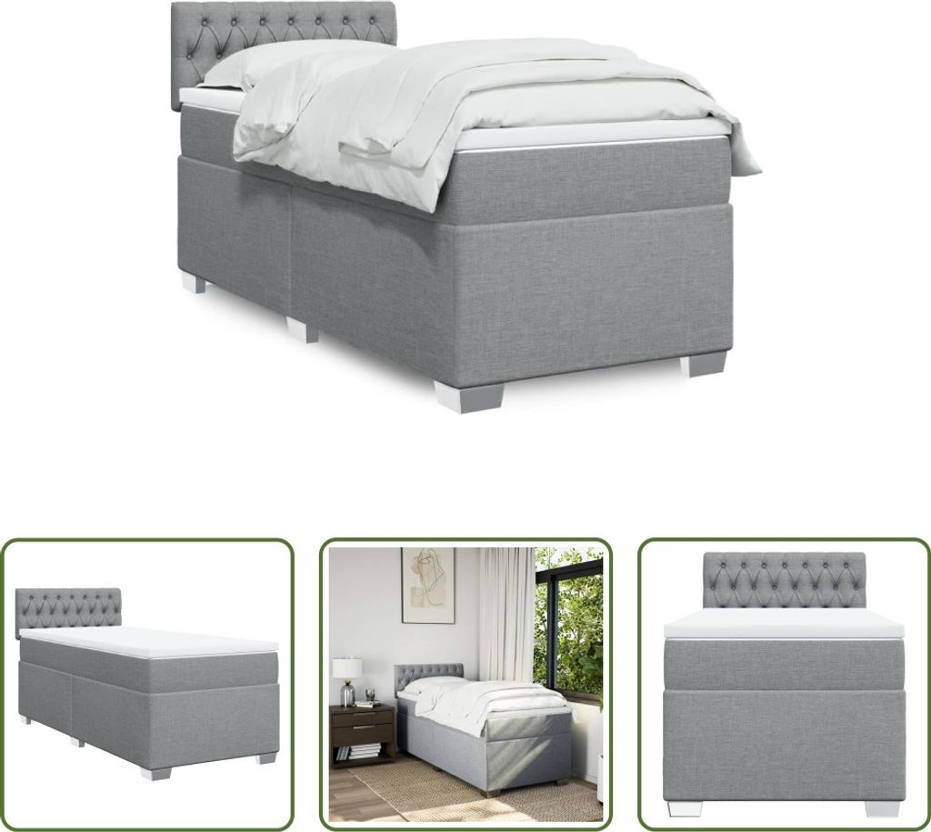 The Living Store Boxspringbett mit Matratze Hellgrau 100x200 cm Stoff