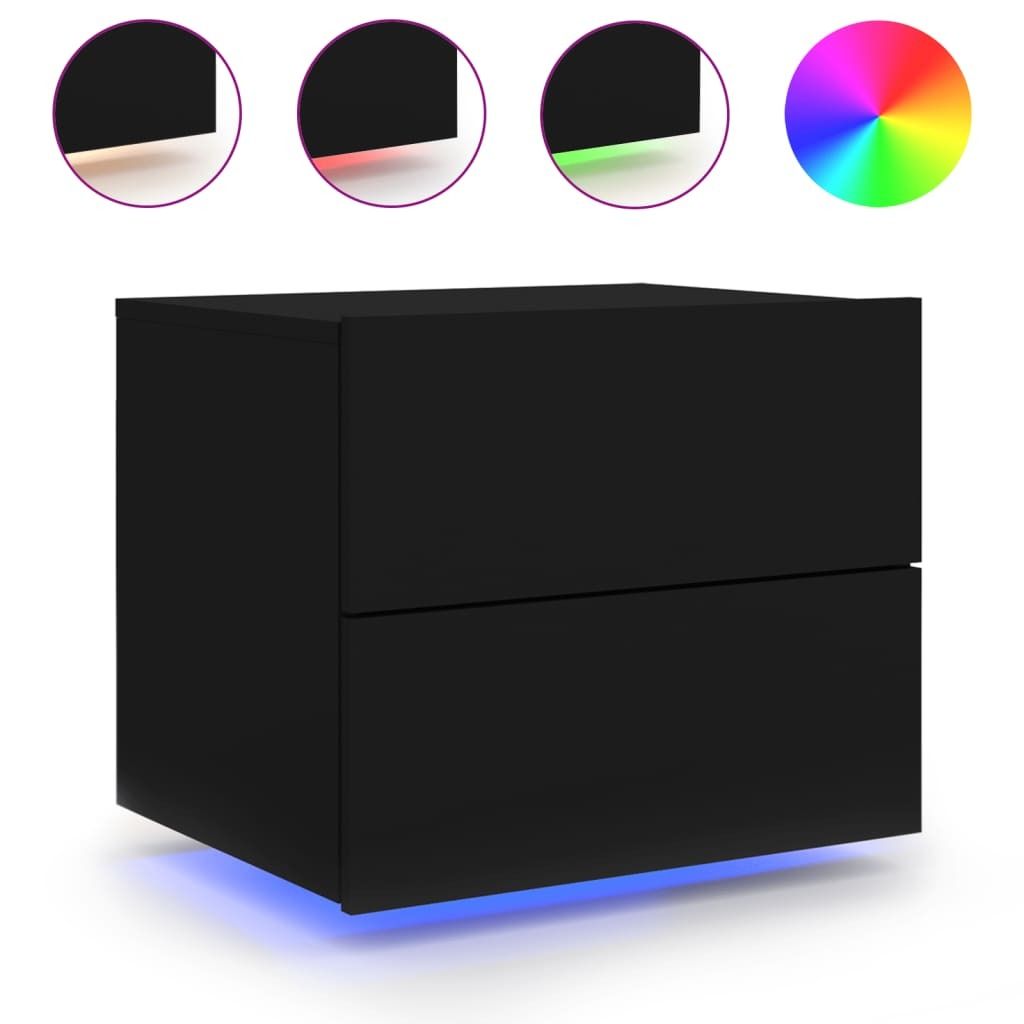 Wand-Nachttisch mit LED-Leuchten Schwarz Produktbild 