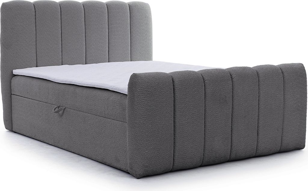 MEBLINI Boxspringbett mit Bettkasten - Gepolstert Doppelbett mit Matratze und Topper - Polsterbett mit Stauraum - Bett mit Kopfteil - Stauraumbett ...