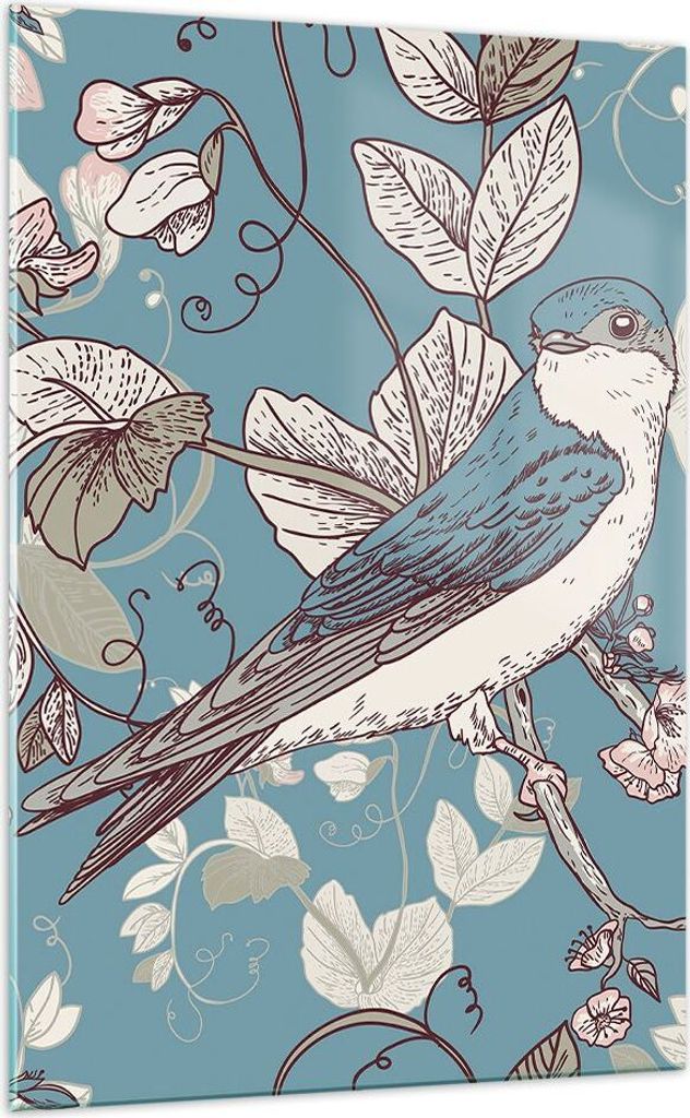 Bilder auf glas - Einteilig - Vogel Baum modern - 70x100cm - Glasbilder - Wandbilder - Bilder - zum Aufhängen bereit - Wanddekoration aus Glas - G...
