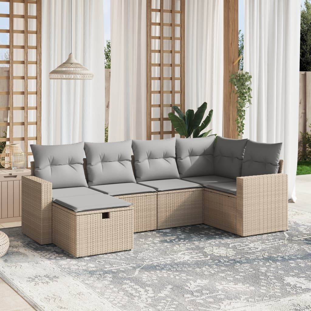Maison Exclusive - 6-tlg. Garten-Sofagarnitur mit Kissen Beige Poly Rattan