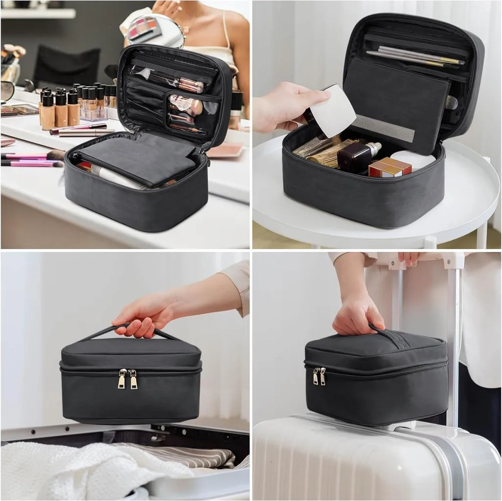 Trousse de maquillage étanche grande capacité avec compartiments et zip - 6