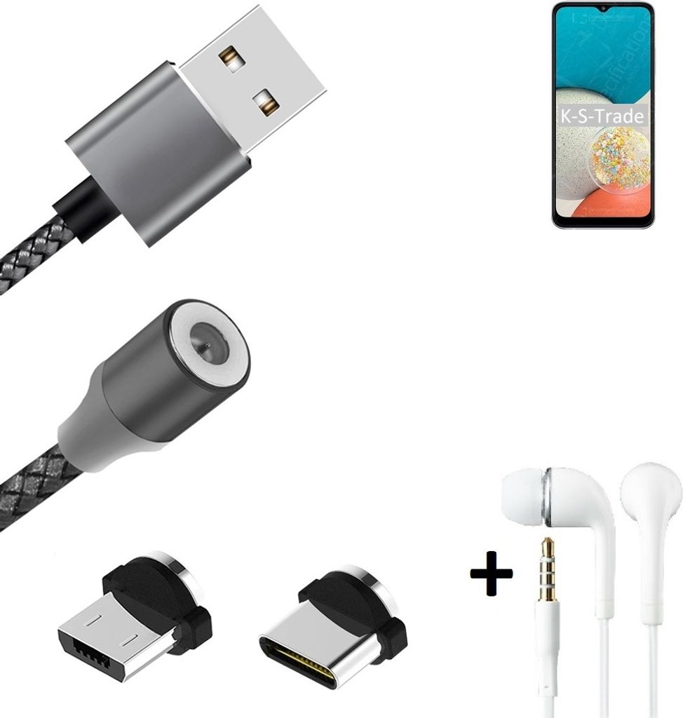 K-S-Trade Hochwertiges Magnet-Lade-kabel Sync-Kabel Daten-Kabel + Kopfhörer kompatibel mit Samsung Galaxy Wide5 mit USB-Typ-C-Anschluss und