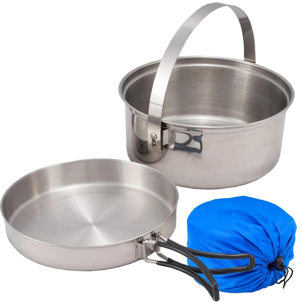 XXL Edelstahl Kochtopf-Set 2 teilig Kochgeschirr Camping Kochset Camping