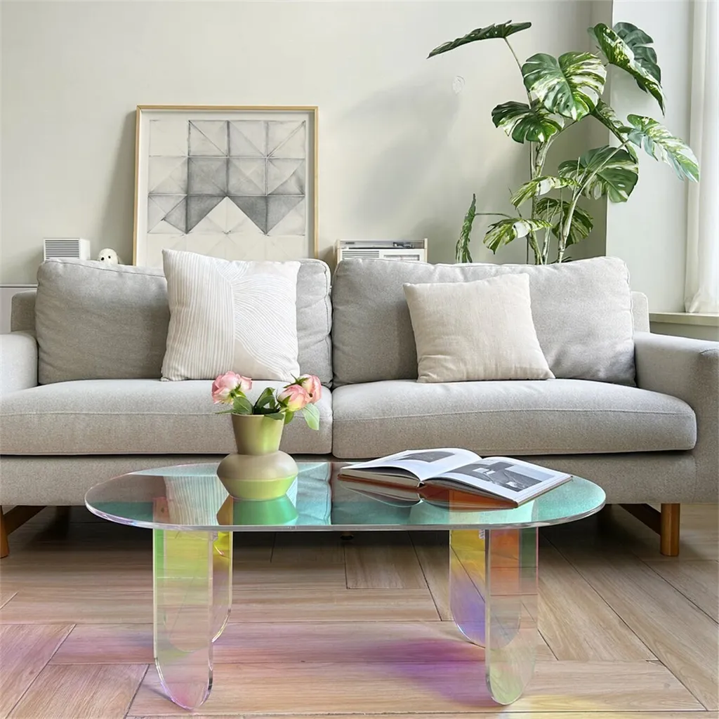 WISFOR Table Basse Acrylique 95x50x36cm - Table d'Appoint Design Moderne