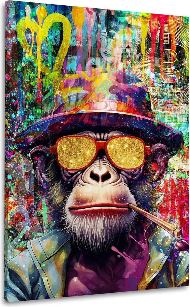 Pop Art Affe mit Sonnenbrille Wandbild Leinwandbild Kunstdruck XL Wanddeko: 60x90x4cm