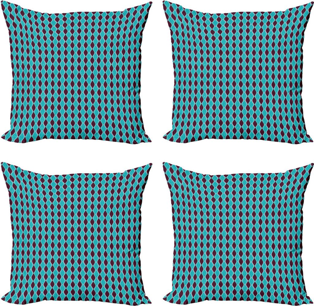 ABAKUHAUS Geometrisch Kissenbezug Set (4 Stück), Vintage-vertikale Streifen, Moderner Doppelseitiger Digitaldruck, 60 cm x 60 cm, Maroon Turquoise