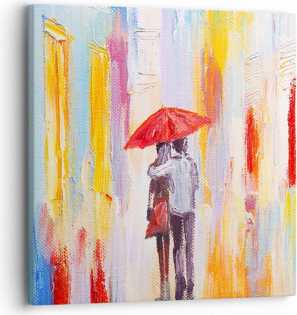 Bild auf Leinwand - Leinwandbild - Liebhaber Regenschirm - 30x30cm - Wand Bild - Wanddeko - Leinwanddruck - Bilder - Kunstdruck - Wanddekoration - ...