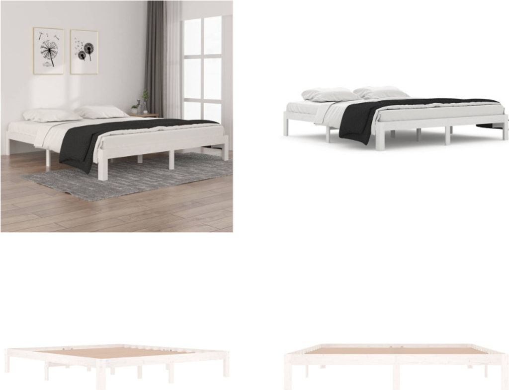 vidaXL Massivholzbett Weiß 180x200 cm - Bettrahmen - Bettgestell - Bett - Holzbett