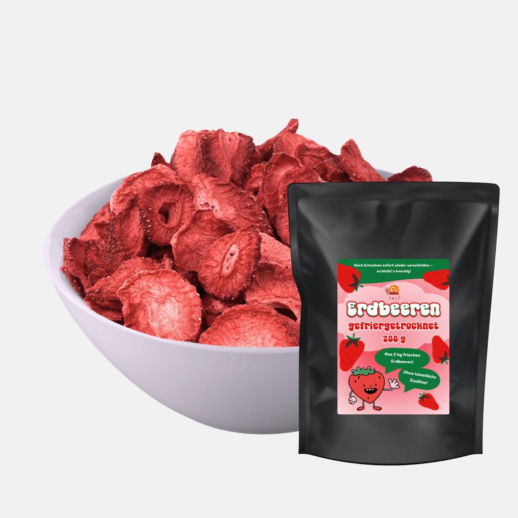 TALI Gefriergetrocknete Erdbeeren 200 g | 100 % Erdbeeren | ohne Zuckerzusatz