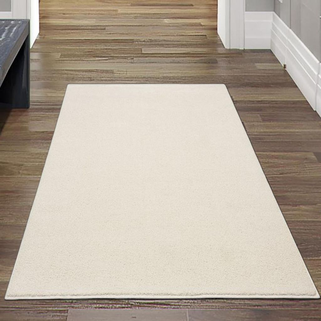 Teppich Creme Uni modern weich hell freundliches Wohnambiente Größe - 80 x 150 cm
