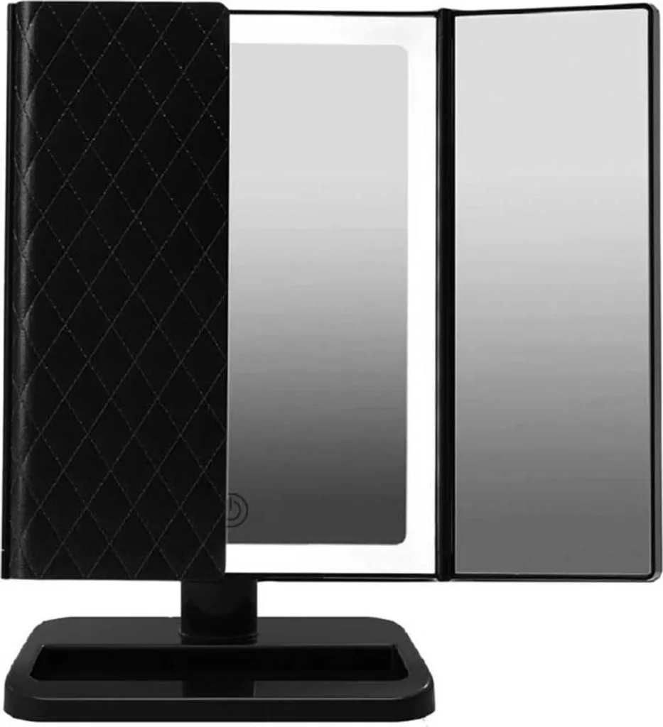 Specchio LED Trucco Professionale INF | Tri-Fold Nero Pelle USB