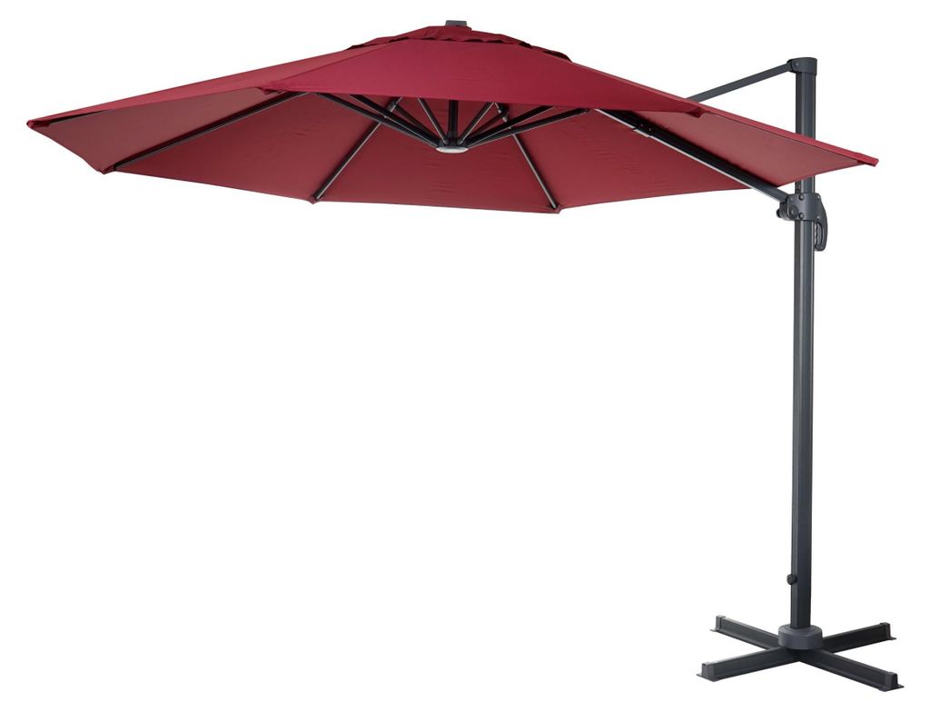 HWC-A96 Gewerblicher Ampelschirm, rund Ø 3 m, Polyester, Aluminium/Stahl, 23 kg – Bordeaux