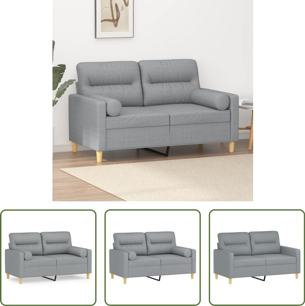 The Living Store 2-Sitzer-Sofa mit Zierkissen Hellgrau 120 cm Stoff
