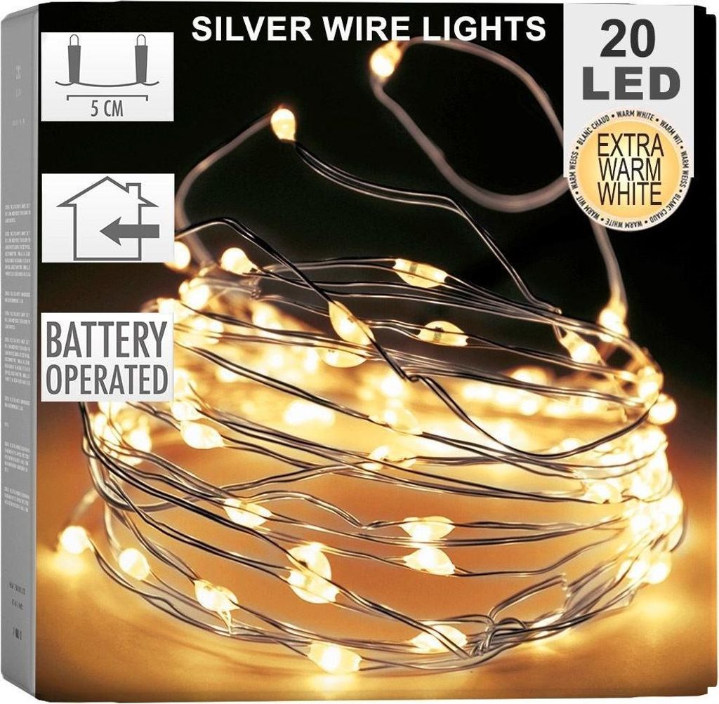 Vánoční osvětlení 20 LED teplá bílá na stříbrném drátu, Obrázek produktu 