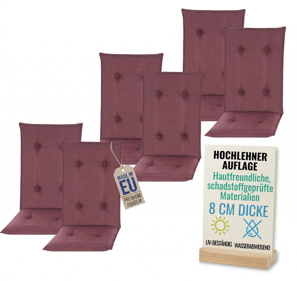Pillows24 - 6x Hochlehner Auflagen 120x50x8 cm | Gesteppte Produktbild 