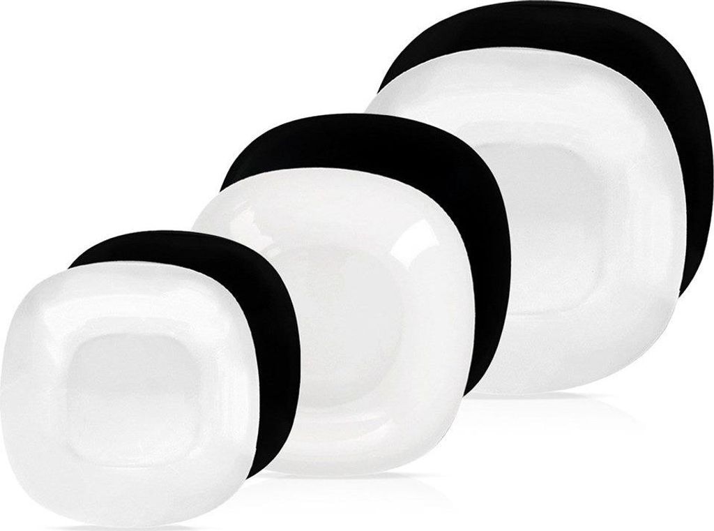 Tafelservice: Glas, weiß, schwarz, LUNA, 18-tlg.