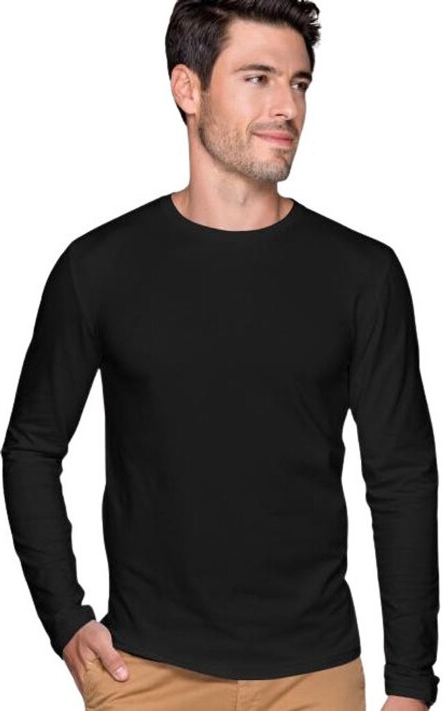 Elegantes Herren-T-Shirt mit langen Ärmeln, 95% Baumwolle, 5% Elasthan, ohne Aufdruck, einfarbig, 160g/m2, Farbe schwarz, Größe S