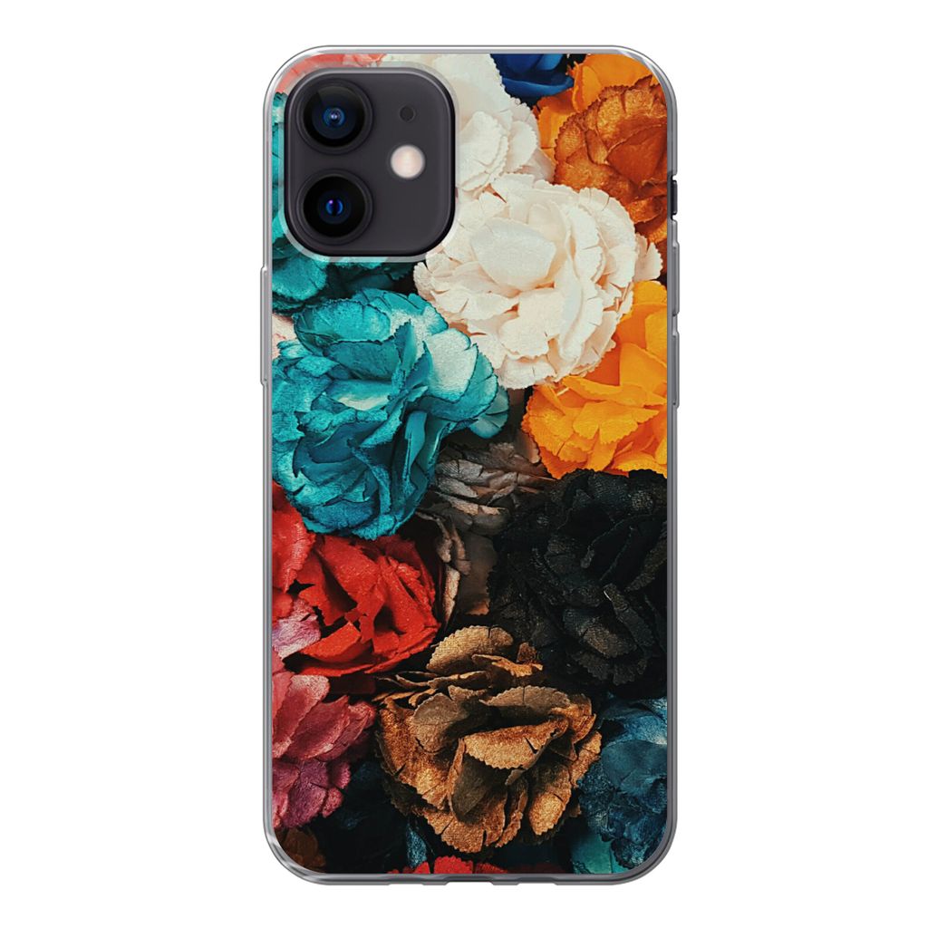 MuchoWow Handyhülle Schutzhülle Hülle für iPhone 12 Wand - Rosen - Abstrakt Silikon Softcase Handy Hülle - Schutzhülle