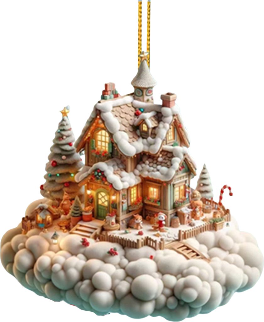 Weihnachtshaus-Anhänger, Acryl, 2D, flaches Hängeornament, Mini-Cartoon-Weihnachtshaus-Dekoration für Baum, Kaminsims, Auto 1