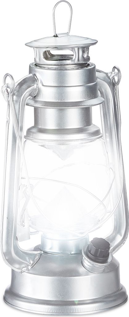 Relaxdays Sturmlaterne LED, retro Sturmlampe als Fensterdeko oder elektrische Gartenlaterne, batteriebetrieben, silber