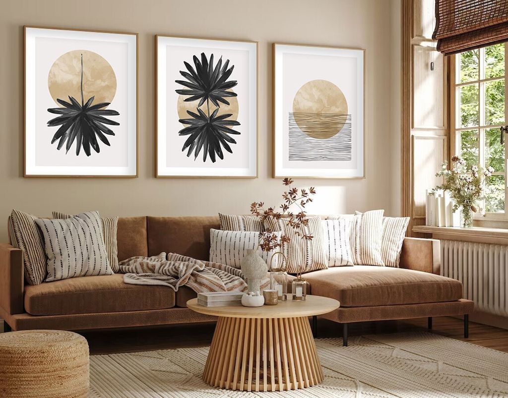 Wallity, Huhu210 - 30 x 40, Dekorativ gerahmtes MDF-Gemälde (3 Stück), 100 % MDF, Mehrfarbig, 30 x 40 cm