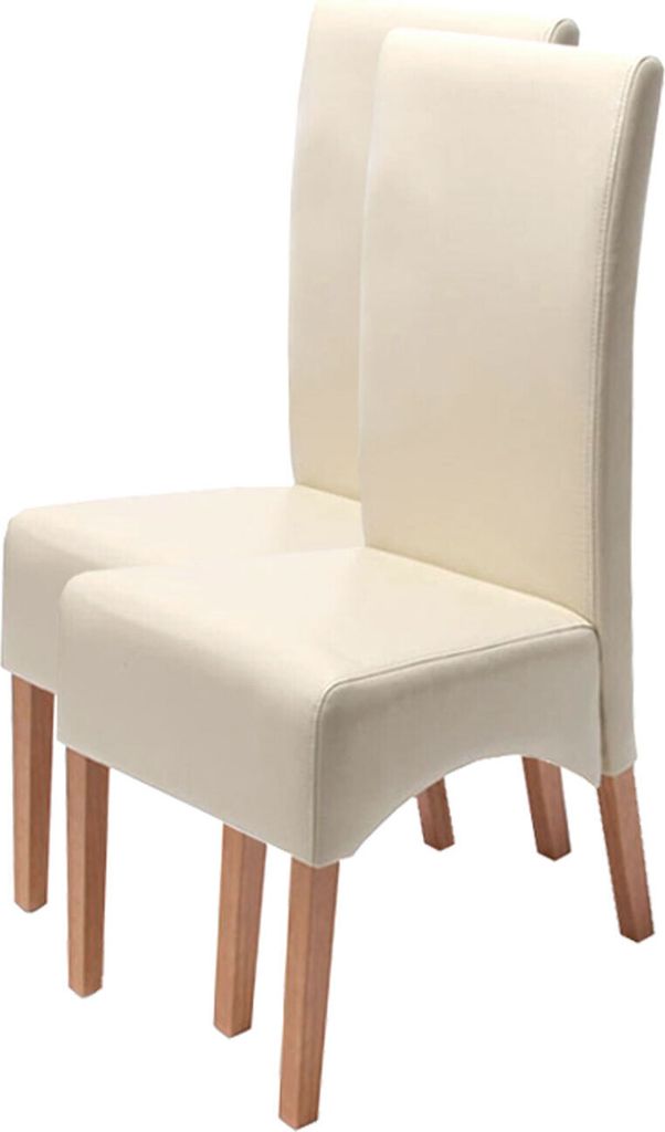 2er-Set Esszimmerstuhl Küchenstuhl Stuhl Latina, LEDER creme, helle Beine