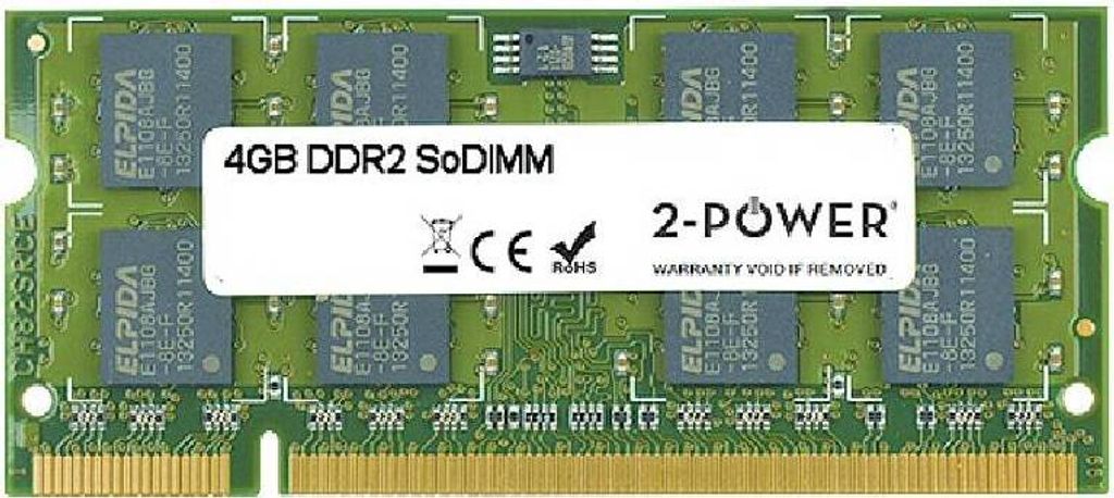 2-Power MEM4303A, 4 GB, 1 x 4 GB, DDR2, 800 MHz, 200-pin SO-DIMM, Grün