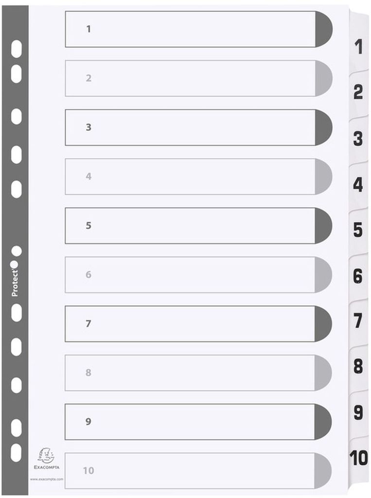 Exacompta Bedruckte Register plastifizierte Taben 1 bis 10 DIN A4 Weiß