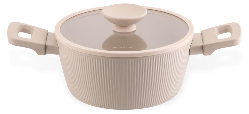 Fackelmann x Pamela Reif Shell Kochtopf mit Deckel 20 cm Modernes Design in Pastell-Beige, für alle Herdarten geeignet