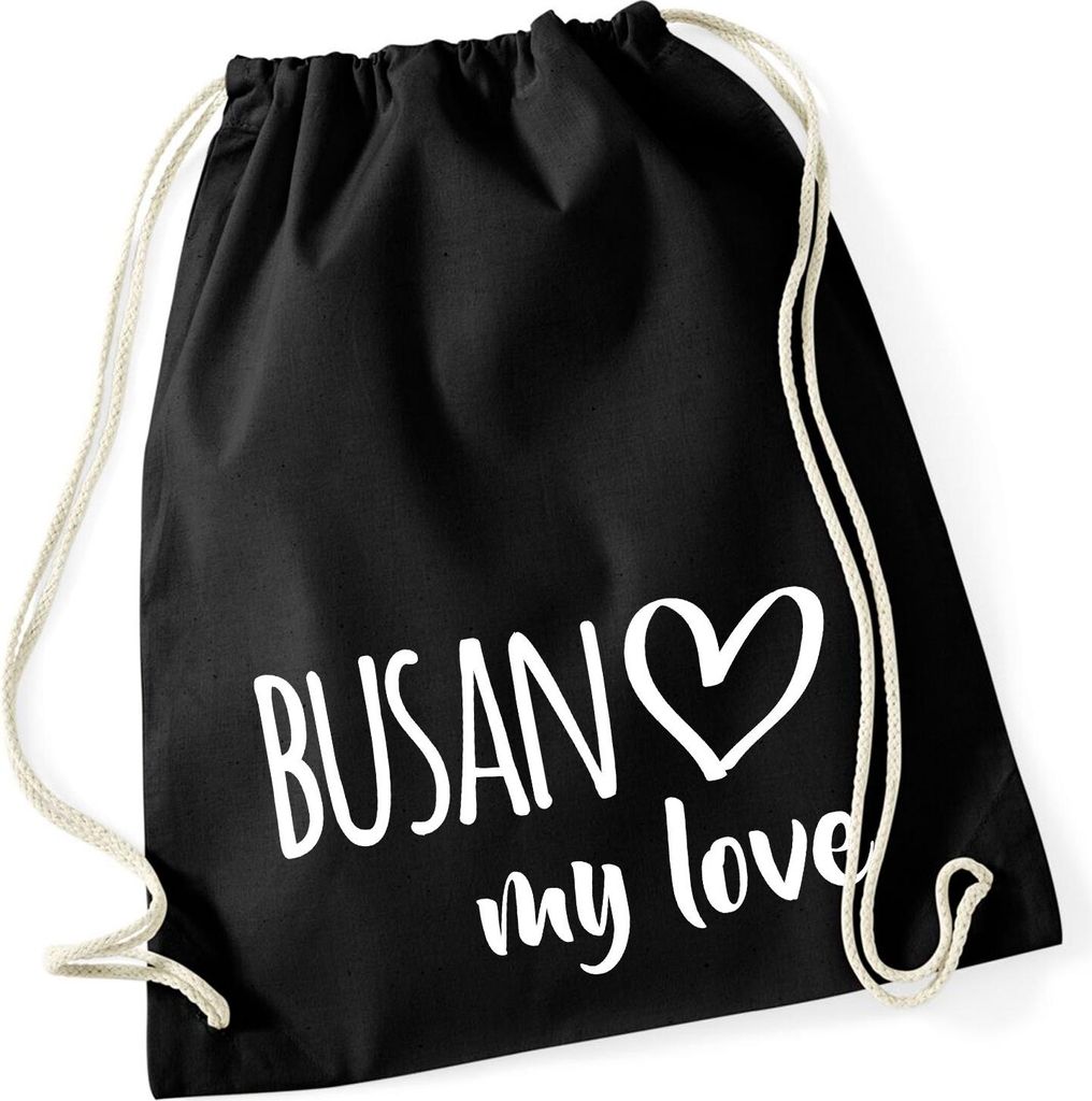 Huuraa Turnbeutel Busan my love 12 Liter Black Baumwolle Rucksack Geschenkidee