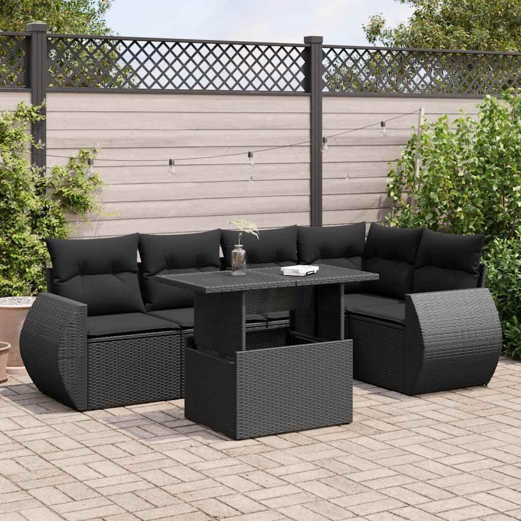 Möbel 6-tlg. Garten-Sofagarnitur mit Kissen Schwarz Poly Rattan - Gartenmöbelgarnituren 3326636