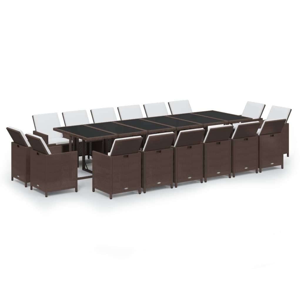 17-tlg. Garten-Essgruppe mit Kissen Poly Rattan Braun