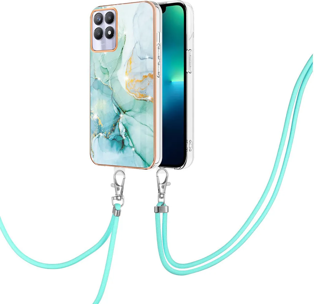 Custodia con cinturino per Realme 8i, bumper in TPU morbido, custodia protettiva, con cinturino regolabile verde
