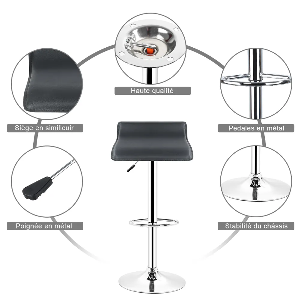 Tabourets de bar réglables noir en cuir synthétique chic - Set de 2 - 9