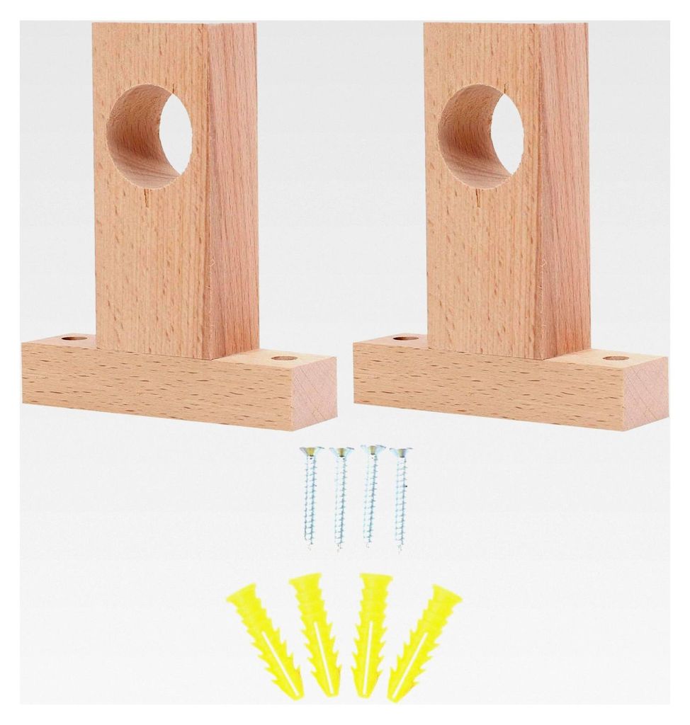 2 Stück Römische Stangenhalterung für Duschstangen aus Holz für Kleiderschrank und Decke
