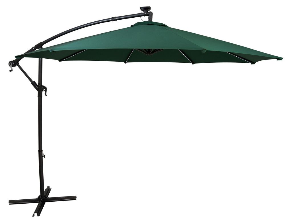 LED Ausleger-Sonnenschirm 3m – Grün Ampelschirm Bananenschirm Garten Terrasse Sonnenschutz Schirmdach Außenbereich Parasol UV-Schutz Kurbelgrif...