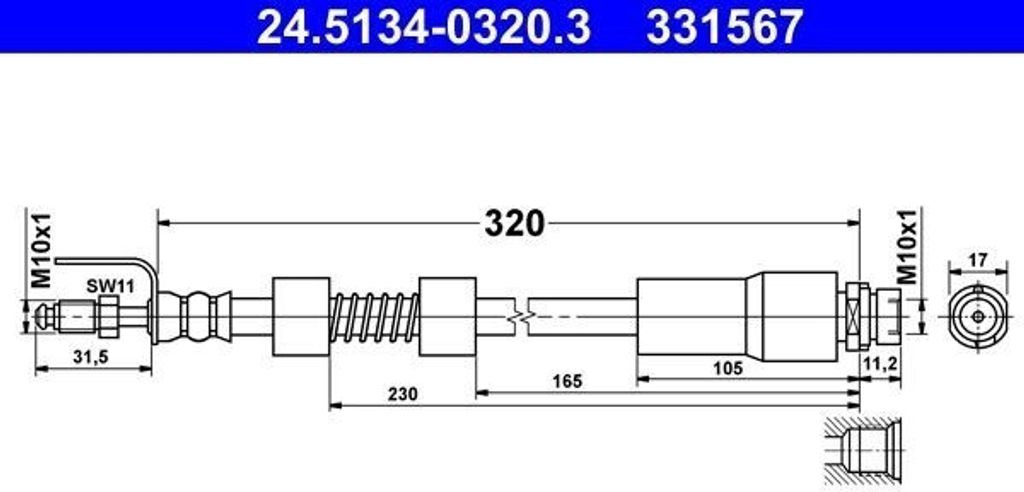 ATE 24.5134-0320.3 Bremsschlauch Vorne für FORD TRANSIT CONNECT (P65, P70, P80) Tourneo Connect Mk1